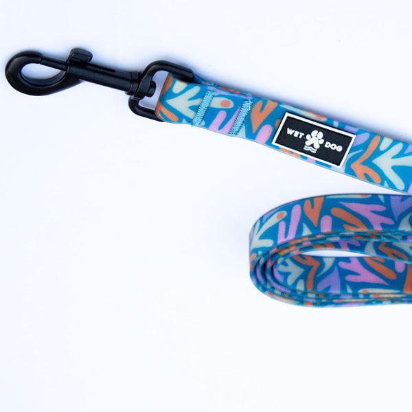 Waterproof, sand proof dog lead. Stainless Steel D Ring. Recycled webbing. Eco friendly coating. Designed in Australia. Designer lead. Double clip Lead.