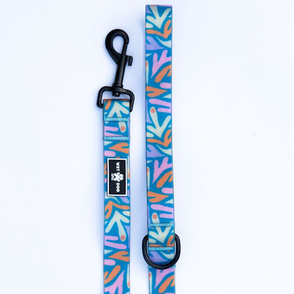 Waterproof, sand proof dog lead. Stainless Steel D Ring. Recycled webbing. Eco friendly coating. Designed in Australia. Designer lead. Double clip Lead.