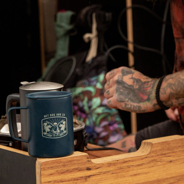 Double wall, Stainless Steel Camping Mug with a handle and a lead