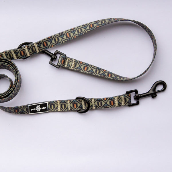 Waterproof, sand proof dog lead. Stainless Steel D Ring. Recycled webbing. Eco friendly coating. Designed in Australia. Designer lead. Double clip Lead.