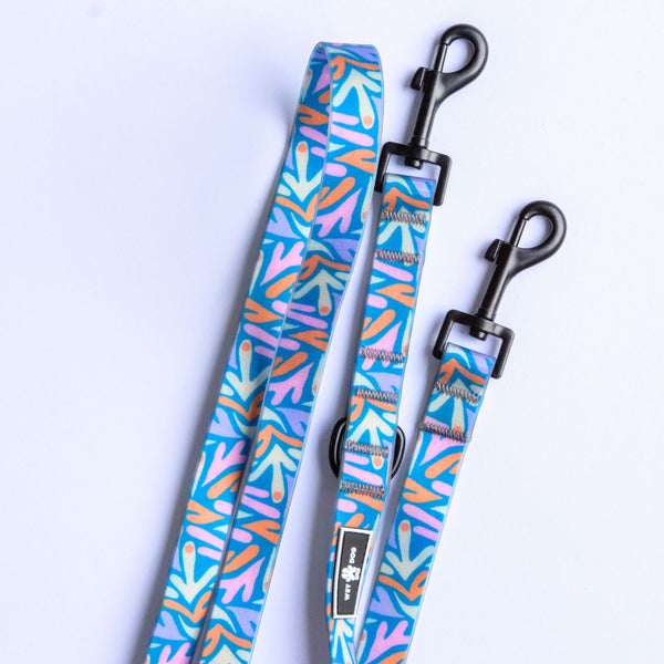 waterproof dog lead. Double clip, functional and adjustable length. Recycled webbing. Eco friendly. Australia Owned small business.