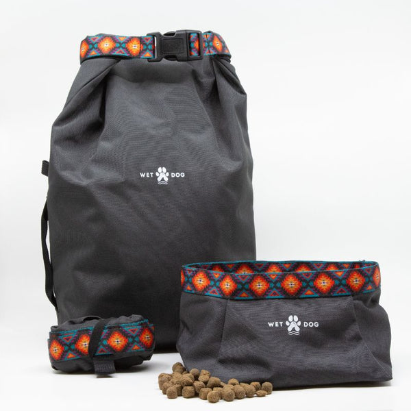 Wet Dog Bundle travel dog bowl, dog bandana