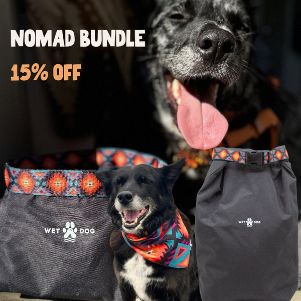 Wet Dog Bundle travel dog bowl, dog bandana