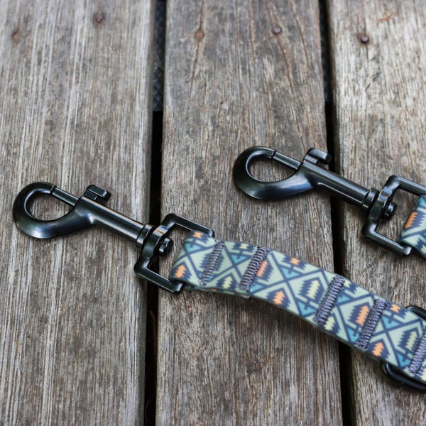 Waterproof, double clip dog lead. . earthy tones. Print. 