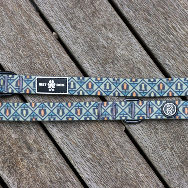 Waterproof, double clip dog lead. . earthy tones. Print. 