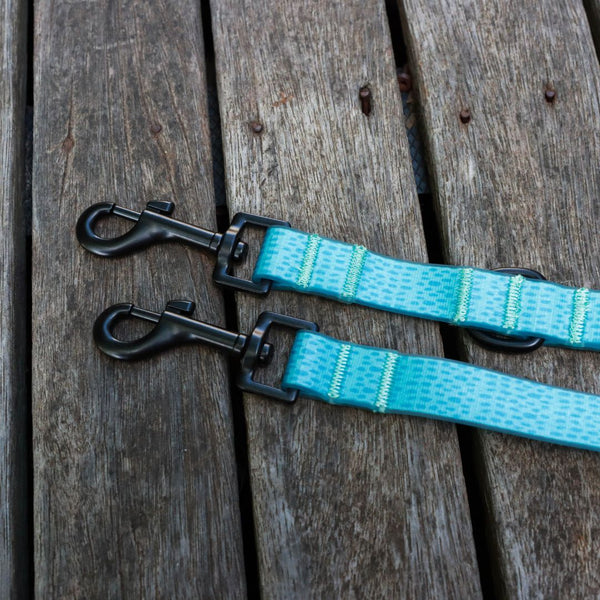 Waterproof, double clip dog lead. . Ocean Blue. Print. 